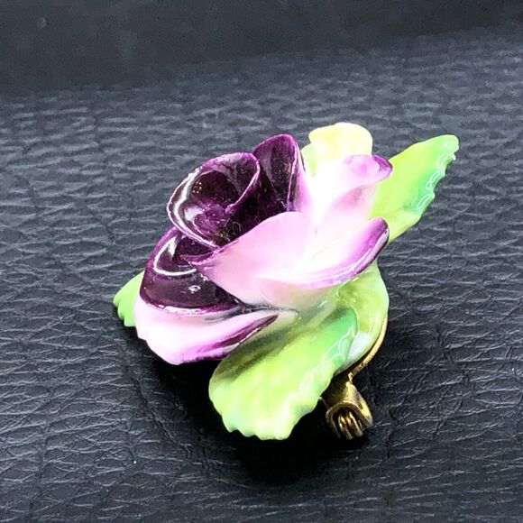 Cara China Porcelain Flower Brooch Purple Rose Staffordshire England Floral Pin - Picture 4 of 9